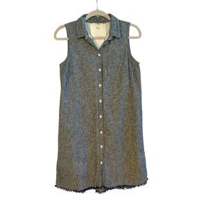 Beach Lunch Lounge Linen Zena Striped Shirt Dress Sz S Sleeveless Blue Lined